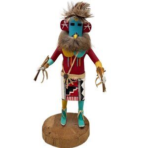 Signed L. Chee Running Bird Kachina Doll Handcrafted Wood & Feather Figurine